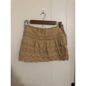 Y2K American Eagle Outfitters Eyelet Button Mini Skirt Tan Size 6